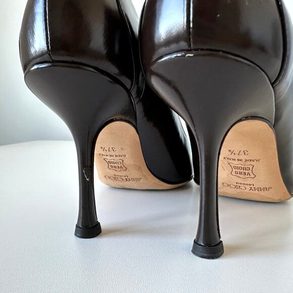 Jimmy Choo Dark Brown Leather Pointed Toe Heels Pumps Size 37.5 - Picture 7 of 14